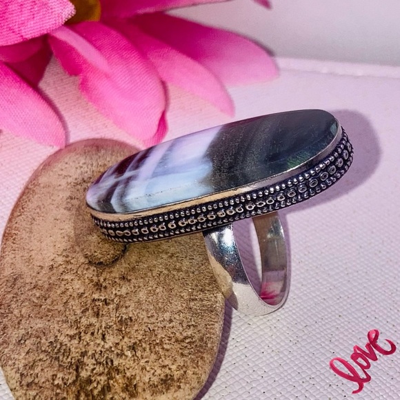 Memorizing Owyhee Blue Opal Gemstone Handmade Ring - Picture 3 of 7